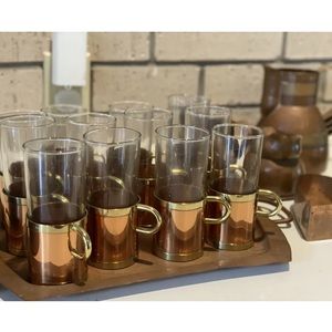 Vintage Lot of 19 Copper Brass Beucler Glass Irish Turkish Cups Tray Pitcher MX